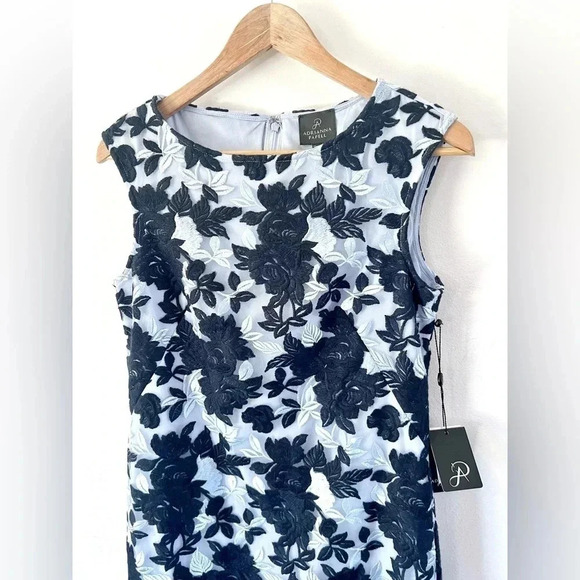 Adrianna Papell Two-Tone Embroidery Floral Lace Overlay Sheath Dress Size 4, NWT - Picture 4 of 11